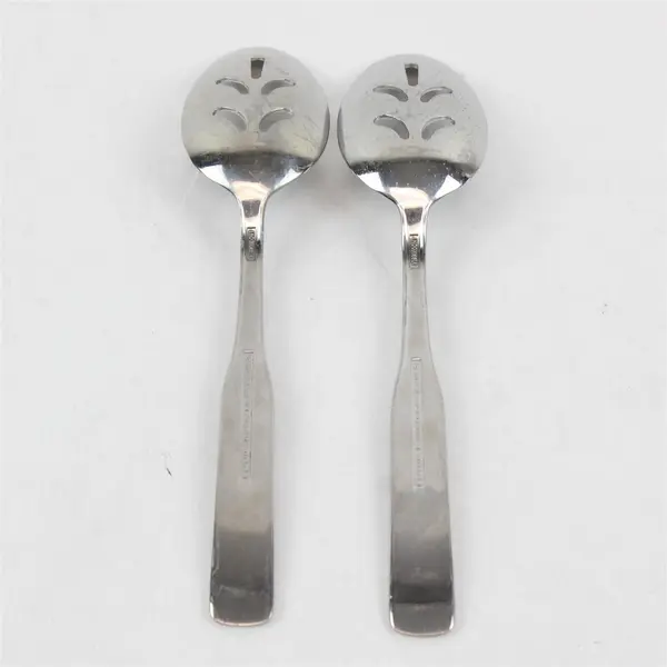 Lot of 2 Reed & Barton Fiddler II 8" Stainless Steel Slotted Serving Spoons