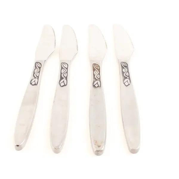 Lot of 4 Amefa Tulip Time Satin Handle Stainless Steel Dinner Knives Flawed