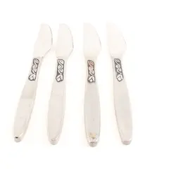 Lot of 4 Amefa Tulip Time Satin Handle Stainless Steel Dinner Knives Flawed