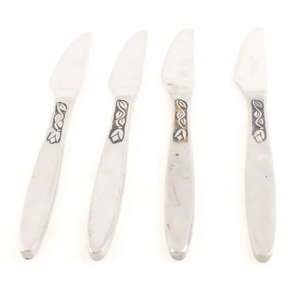 Lot of 4 Amefa Tulip Time Satin Handle Stainless Steel Dinner Knives Flawed