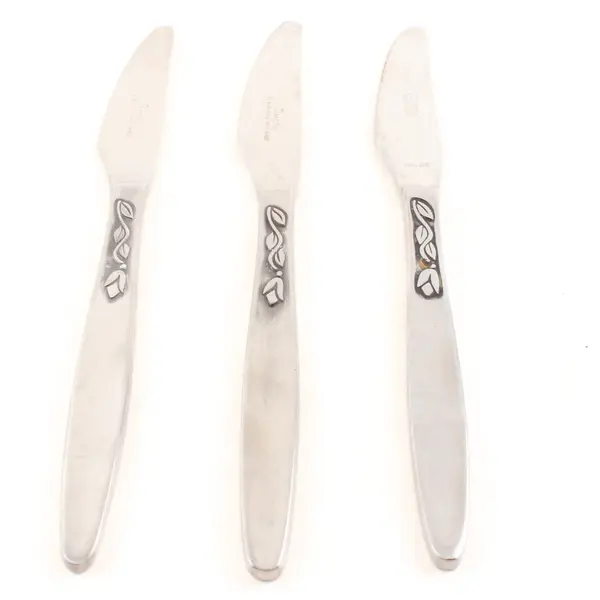Lot of 3 Amefa Tulip Time Satin Handle Stainless Steel Dinner Knives