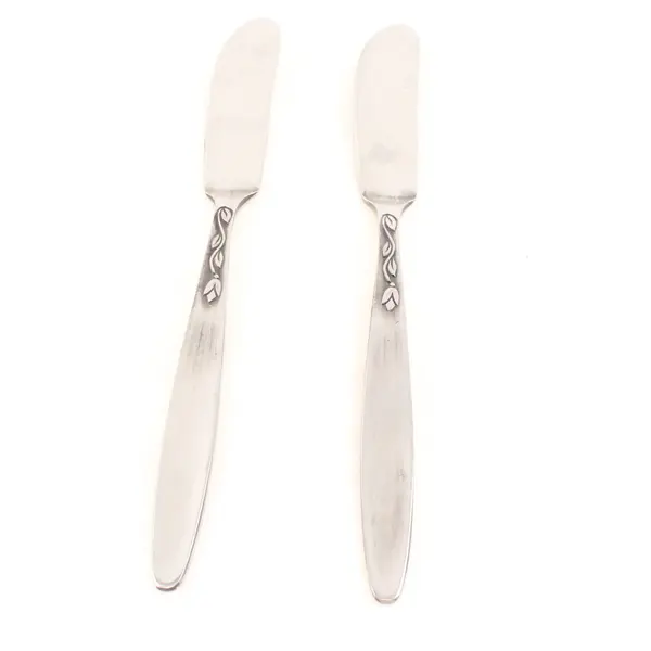 Lot of 2 Amefa Tulip Time Satin Handle Stainless Butter Spreader Knives 6.25"