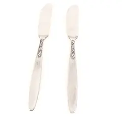 Lot of 2 Amefa Tulip Time Satin Handle Stainless Butter Spreader Knives 6.25"