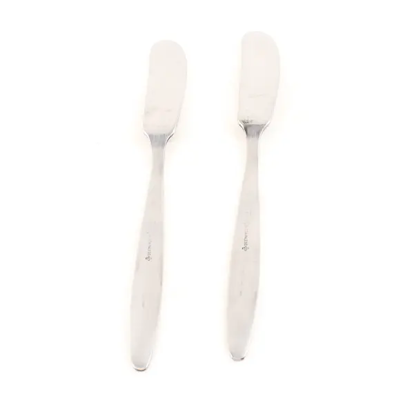 Lot of 2 Amefa Tulip Time Satin Handle Stainless Butter Spreader Knives 6.25"