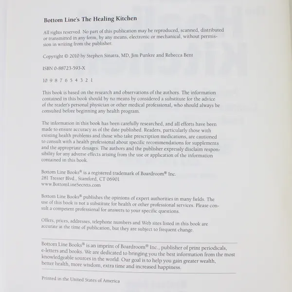 Bottom Line The Healing Kitchen Stephen Sinatra M.D. & Jim Healthy Hardcover