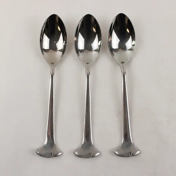 Lot of 3 Angela Cummings Gingko Stainless Steel Oval Soup Spoons 7"