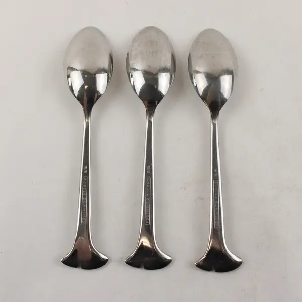 Lot of 3 Angela Cummings Gingko Stainless Steel Oval Soup Spoons 7"