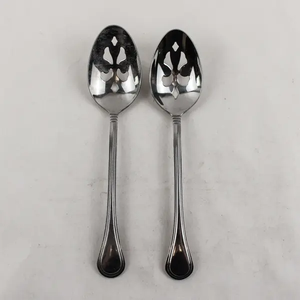 Lot of 2 Pfaltzgraff Sturbridge Stainless Steel 8" Slotted Serving Spoons