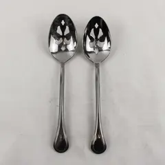 Lot of 2 Pfaltzgraff Sturbridge Stainless Steel 8" Slotted Serving Spoons