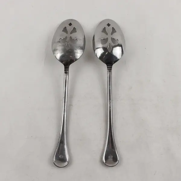Lot of 2 Pfaltzgraff Sturbridge Stainless Steel 8" Slotted Serving Spoons
