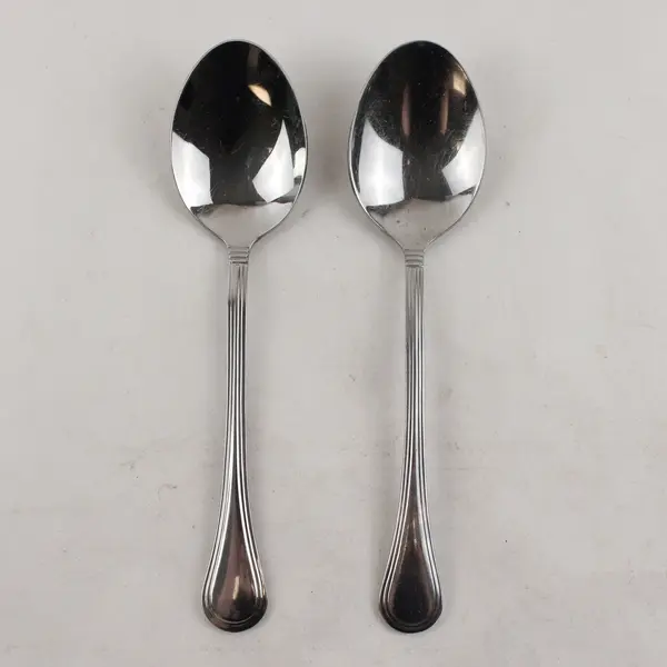 Lot of 2 Pfaltzgraff Sturbridge Stainless Steel Oval Soup Spoons 6.5"