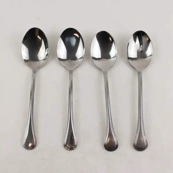 Lot of 4 Pfaltzgraff Sturbridge Stainless Steel Oval Soup Spoons 6.5"