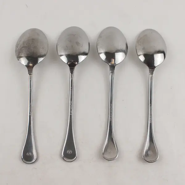 Lot of 4 Pfaltzgraff Sturbridge Stainless Steel Oval Soup Spoons 6.5"
