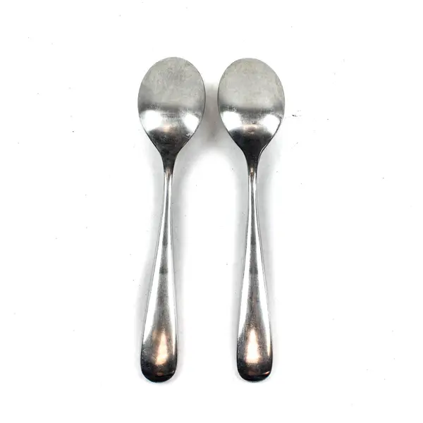 Lot of 2 Yamazaki Median Satin Stainless Steel 8" Oval Soup Spoons