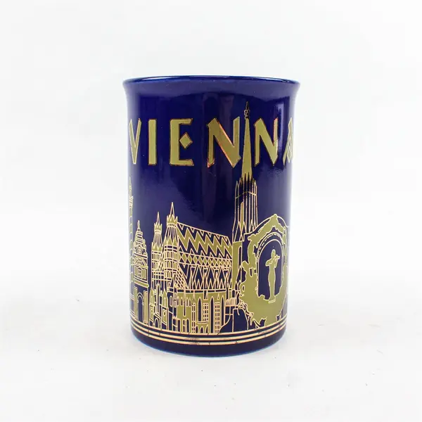 Vienna Souvenir Ceramic Coffee Mug Blue & Gold 4.5in New