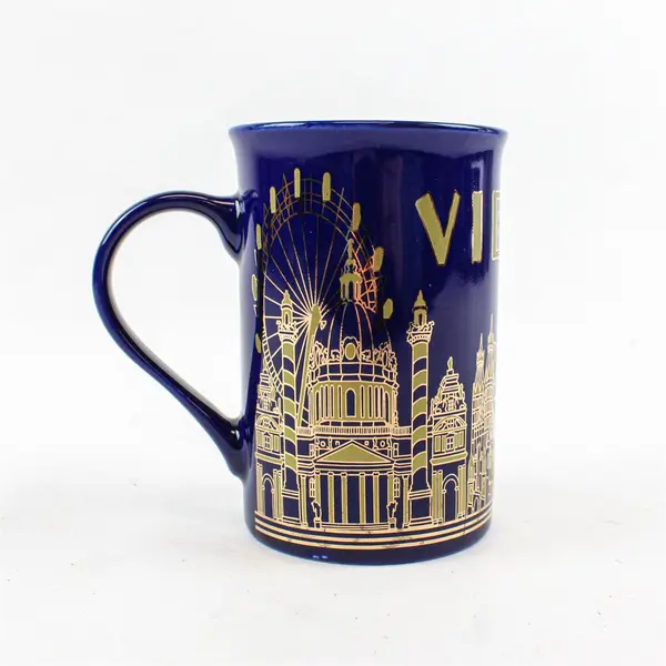 Vienna Souvenir Ceramic Coffee Mug Blue & Gold 4.5in New