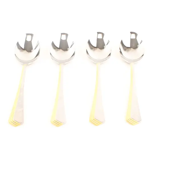 Lot of 4 Yamazaki Ramona Gold Stainless Steel Oval Soup Spoons 7in