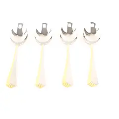 Lot of 4 Yamazaki Ramona Gold Stainless Steel Oval Soup Spoons 7in
