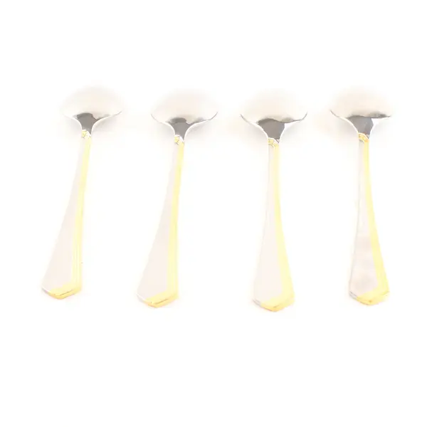 Lot of 4 Yamazaki Ramona Gold Stainless Steel Oval Soup Spoons 7in