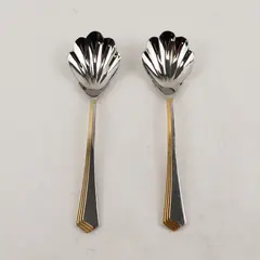 Lot of 2 Yamazaki Ramona Gold Stainless Steel Sugar Spoons 6"