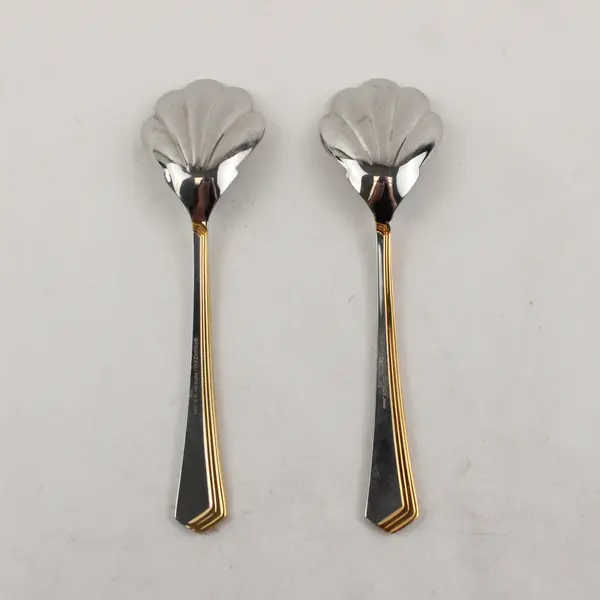Lot of 2 Yamazaki Ramona Gold Stainless Steel Sugar Spoons 6"