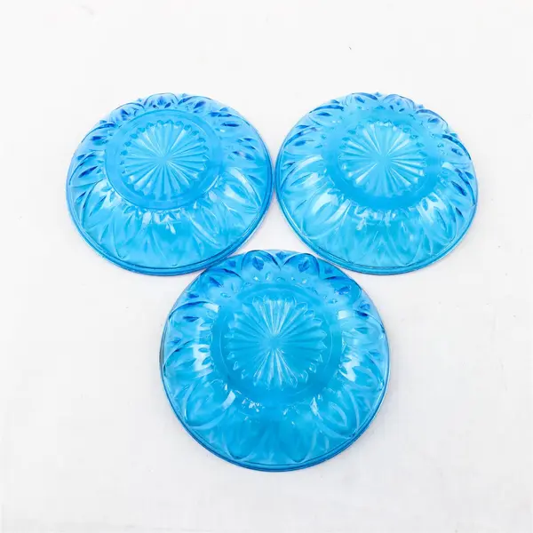 Set of 3 Vintage Blue Glass Bowls 5in Starburst Sunray Pattern - 2 with Chips