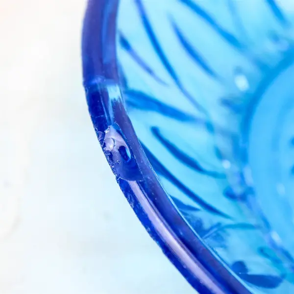 Set of 3 Vintage Blue Glass Bowls 5in Starburst Sunray Pattern - 2 with Chips