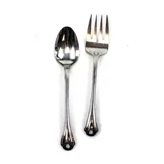 Lot of 2 Pfaltzgraff Casselberry Stainless Steel 8" Serving Spoon and Fork