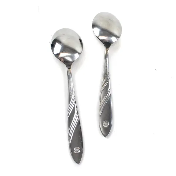 Lot of 2 Pfaltzgraff Crosscreek Stainless Steel Oval Soup Spoons 6.5"