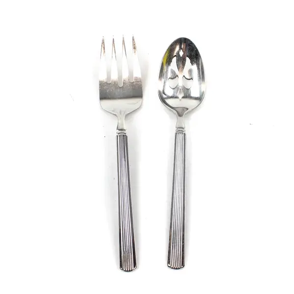 Lot of 2 Pfaltzgraff Brighton Stainless Steel Slotted Serving Spoon and Fork 8"