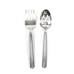 Lot of 2 Pfaltzgraff Brighton Stainless Steel Slotted Serving Spoon and Fork 8"
