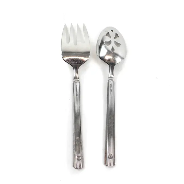 Lot of 2 Pfaltzgraff Brighton Stainless Steel Slotted Serving Spoon and Fork 8"