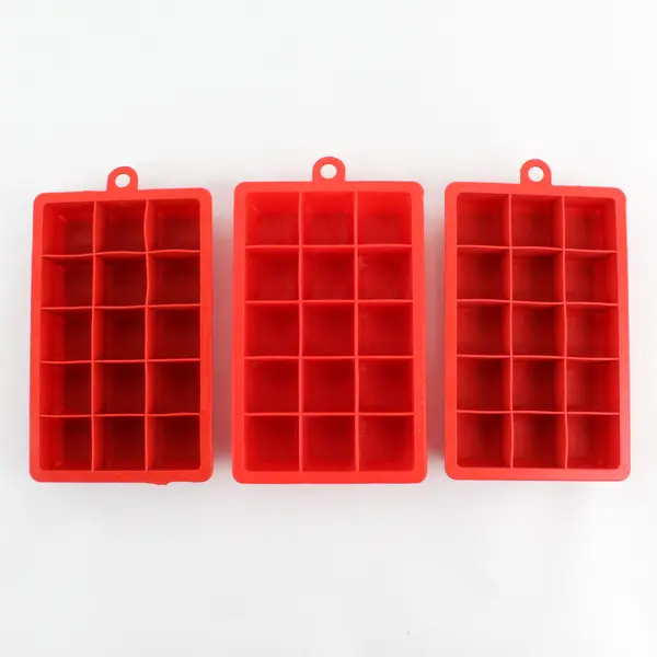 Lot of 3 Red Silicone Ice Cube Trays 15 Cubes Each