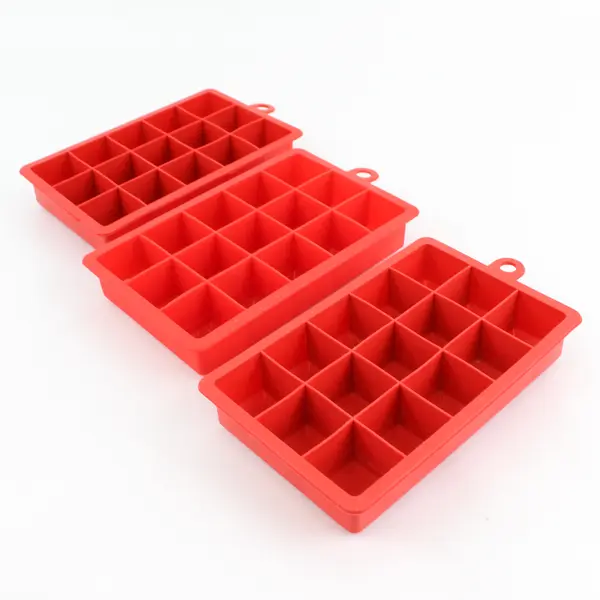 Lot of 3 Red Silicone Ice Cube Trays 15 Cubes Each