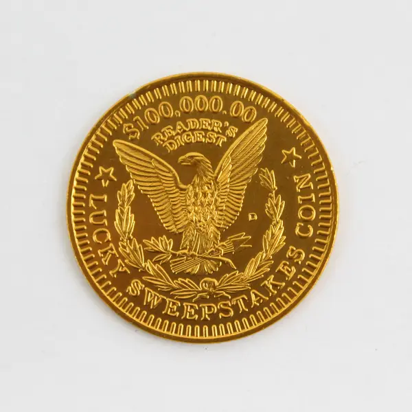 Reader's Digest $100,000 Lucky Sweepstakes Coin 1 3/8 inches Gold Tone