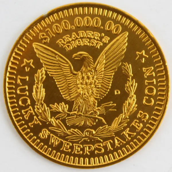 Reader's Digest $100,000 Lucky Sweepstakes Coin 1 3/8 inches Gold Tone