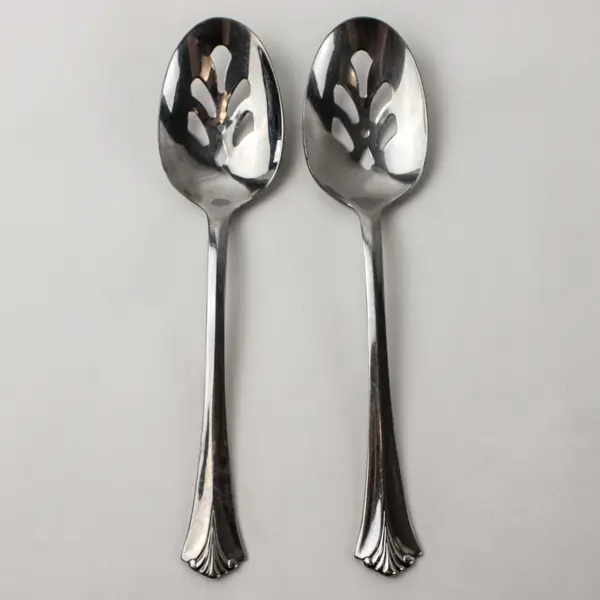 Lot of 2  Pfaltzgraff Ashcroft Stainless Steel Slotted Serving Spoons 8"