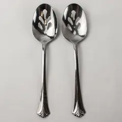 Lot of 2  Pfaltzgraff Ashcroft Stainless Steel Slotted Serving Spoons 8"