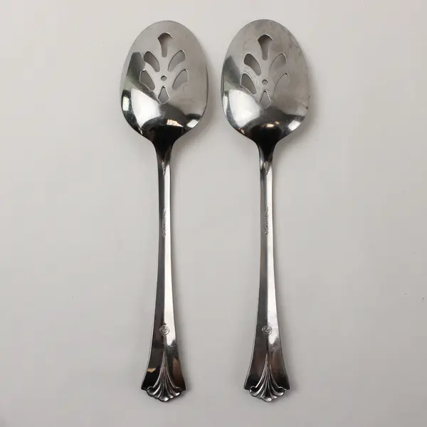 Lot of 2  Pfaltzgraff Ashcroft Stainless Steel Slotted Serving Spoons 8"