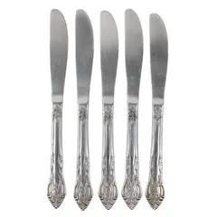 Lot of 5 Gibson Flatware Monogram Pattern Stainless Dinner Knives 8.5" Rare HTF