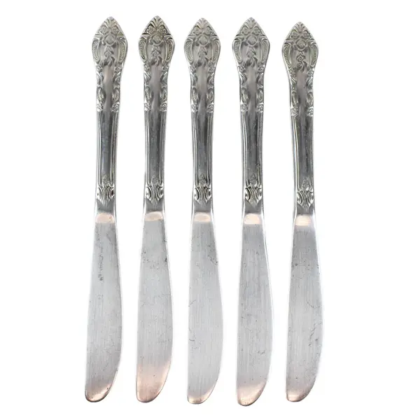 Lot of 5 Gibson Flatware Monogram Pattern Stainless Dinner Knives 8.5" Rare HTF