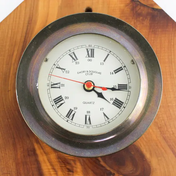 Emory & Douglas Co. Brass Barometer & Ship's Clock on Wood
