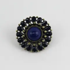 Vintage Hand Crafted Blue Enamel Floral Brooch Scarf Ring Size 2.5