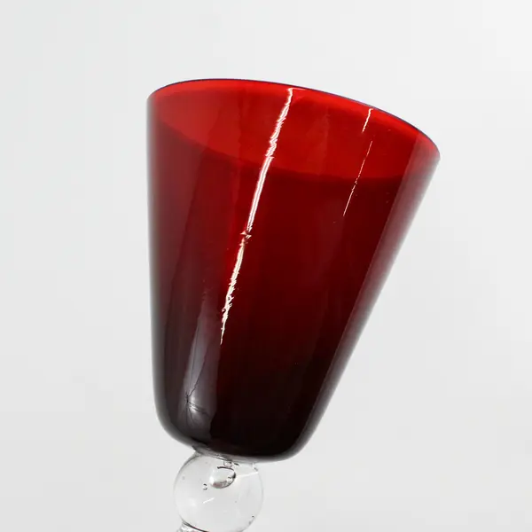 Wine Glass Ruby Red Blown Glass Clear Stem 8" Tall