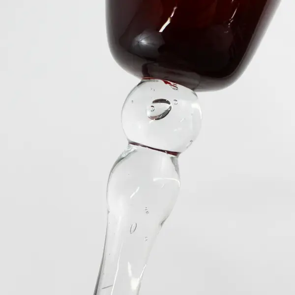 Wine Glass Ruby Red Blown Glass Clear Stem 8" Tall