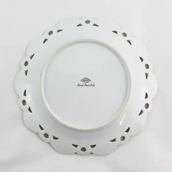 Vintage HHB Hand Painted Rose Plate with Reticulated Edge 8"