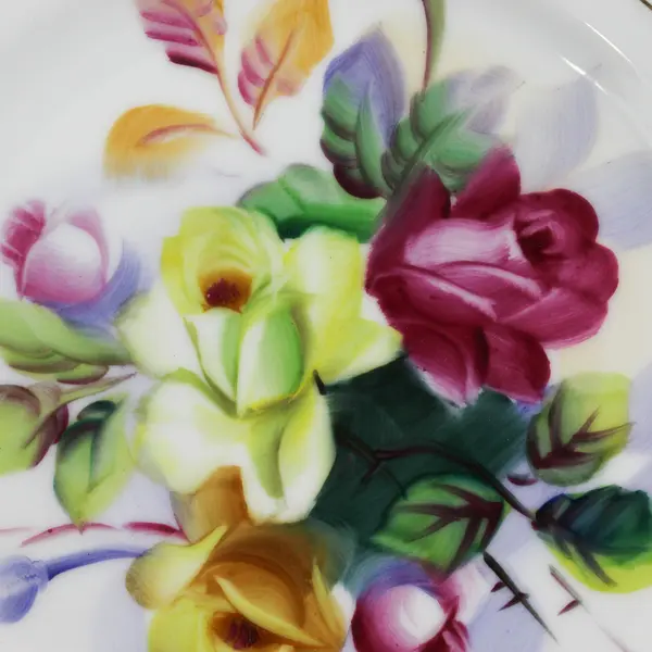 Vintage HHB Hand Painted Rose Plate with Reticulated Edge 8"