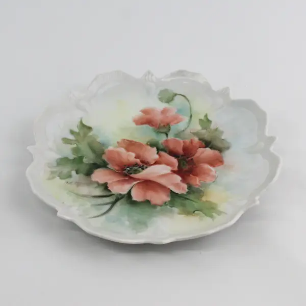 Hand Painted Porcelain Poppy Pattern Plate Signed By Cindy L Moore