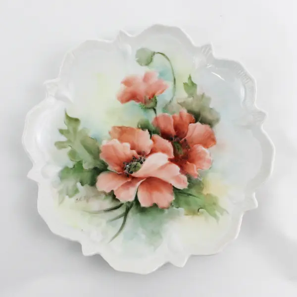 Hand Painted Porcelain Poppy Pattern Plate Signed By Cindy L Moore