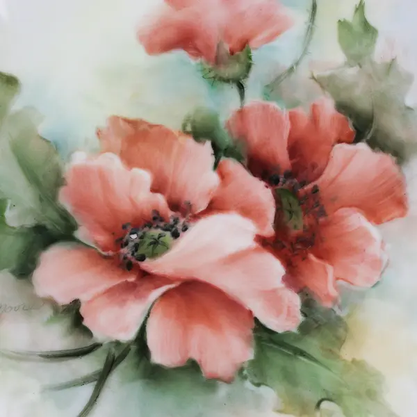 Hand Painted Porcelain Poppy Pattern Plate Signed By Cindy L Moore